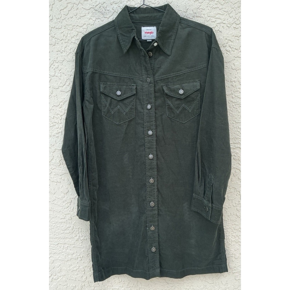 Wrangler Western Corduroy Shirt Dress Womens S Olive Green Cowgirl